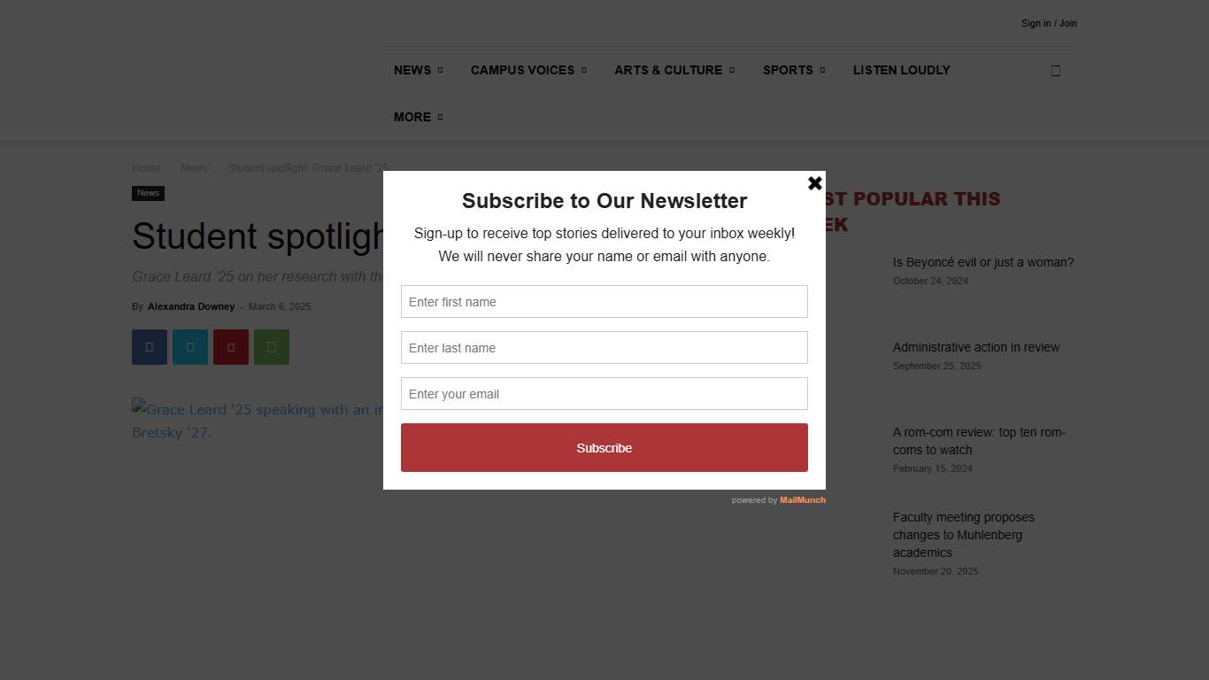 Student spotlight: Grace Leard ‘25 - The Muhlenberg Weekly